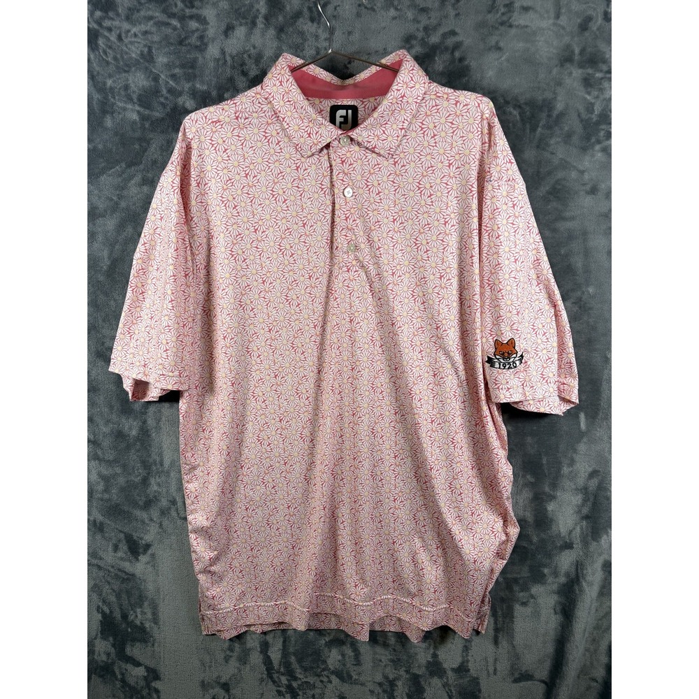 FootJoy Polo Shirt Mens XL Pink Floral Daisy Print Golf Stretch Fox Logo